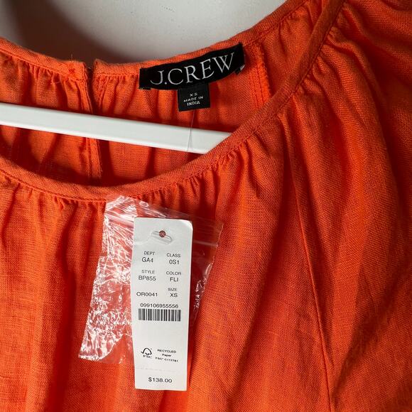 J. Crew Orange Palermo Smocked Waist Linen Mini Dress Size XS - Picture 3 of 7